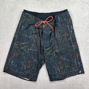 Lululemon Board Shorts Mens 36 Black Multi Abstract Chalk Print Surf Swim Shorts